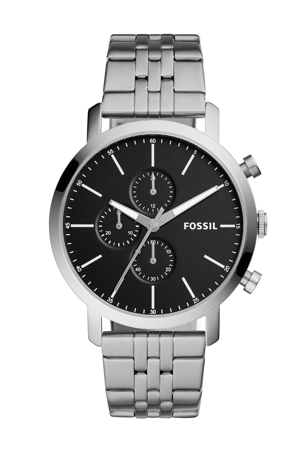 Fossil Luther silver-tone watch with black dial